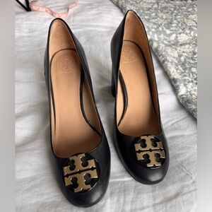 Tory Burch Black Leather Pumps Block Heel Size 9